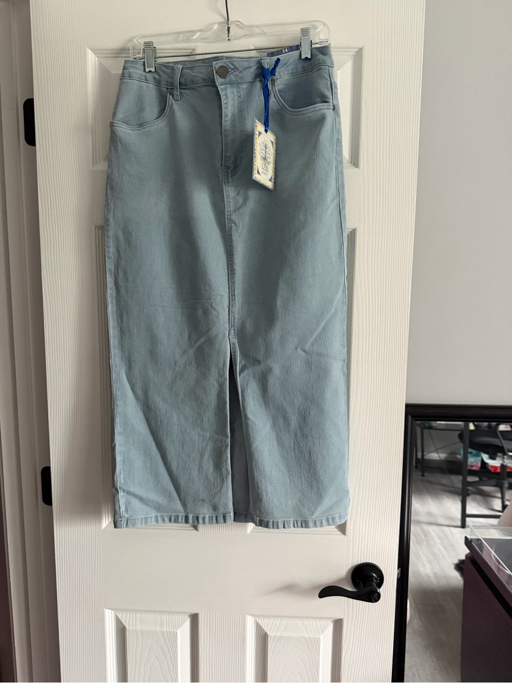NWT Light Blue Denim Midi Skirt